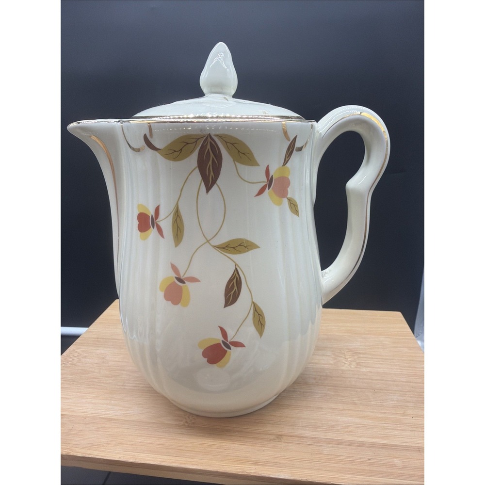 Vintage Hall Jewel Tea Autumn Leaf 8 Cup Rayed Coffee Pot Lid Mary Dunbar USA